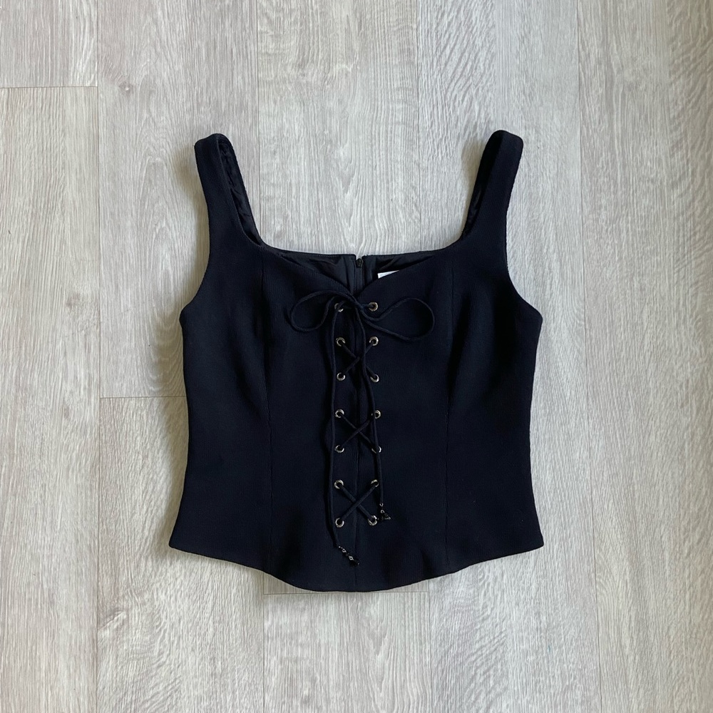 St. John Collection Black Lace-up Corset Style Top